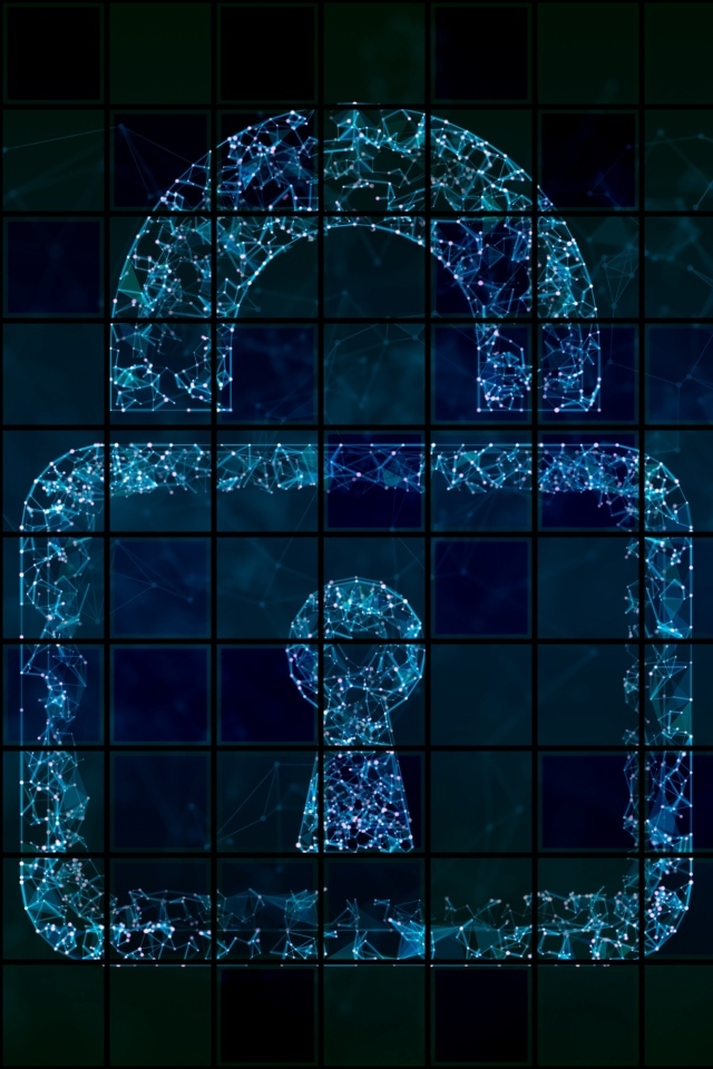 Неоновый замок на клетчатом фоне