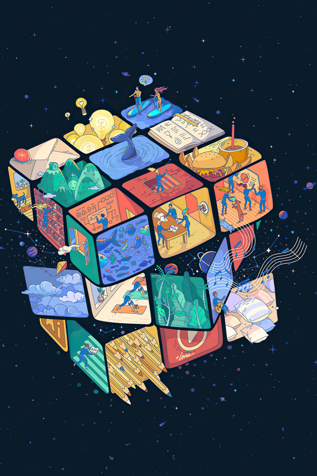 Кубик Рубика 3д на черном фоне