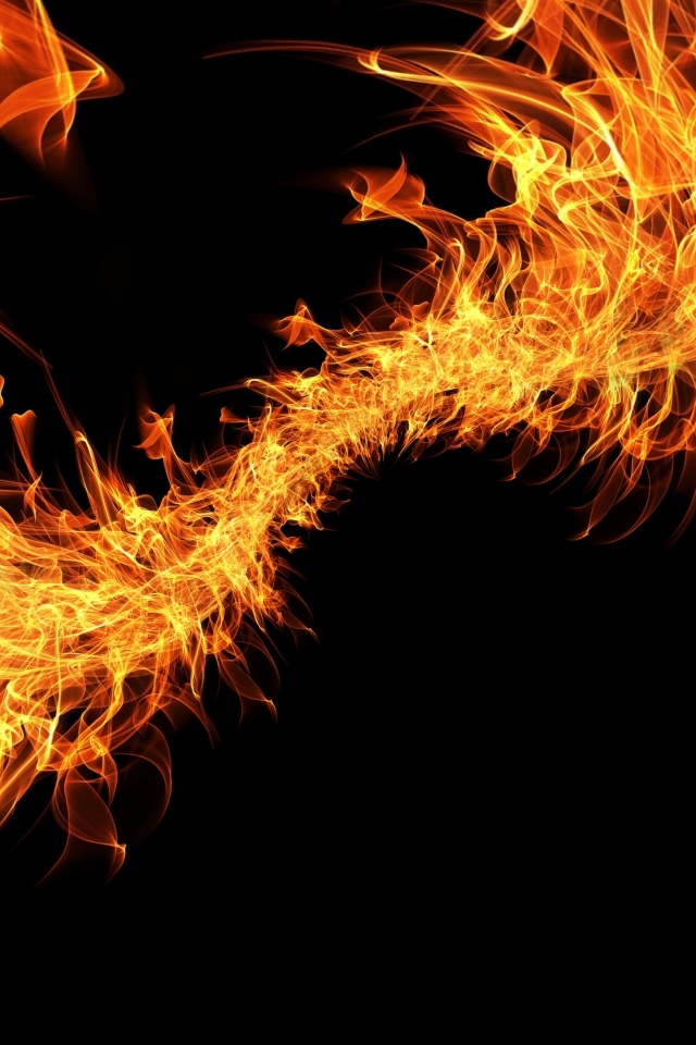Плеть яркого огня на черном фоне