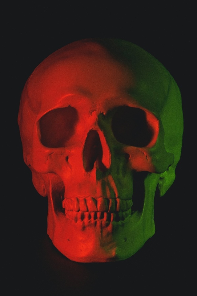 Череп в красном свете на черном фоне