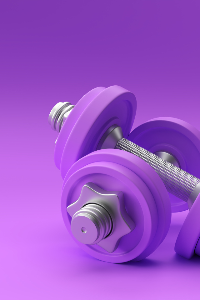 Две 3д гантели на сиреневом фоне