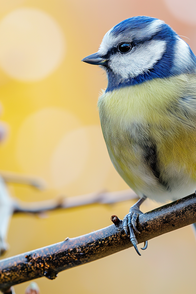 Маленькая синица сидит на ветке