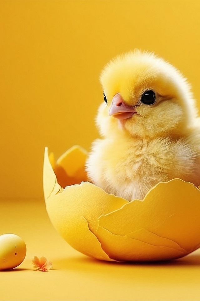 Маленький желтый цыпленок в скорлупе