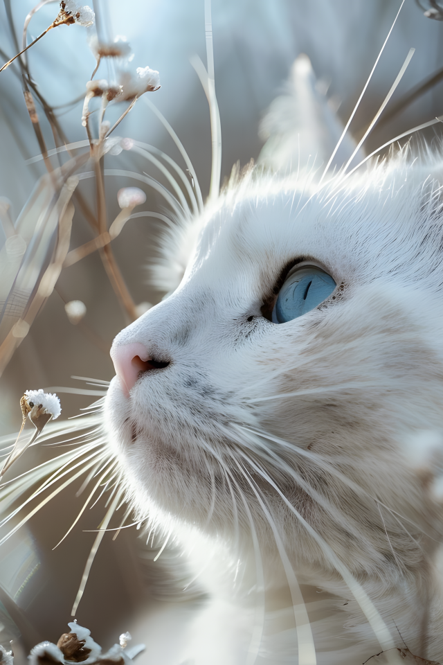 Красивый голубоглазый кот в траве