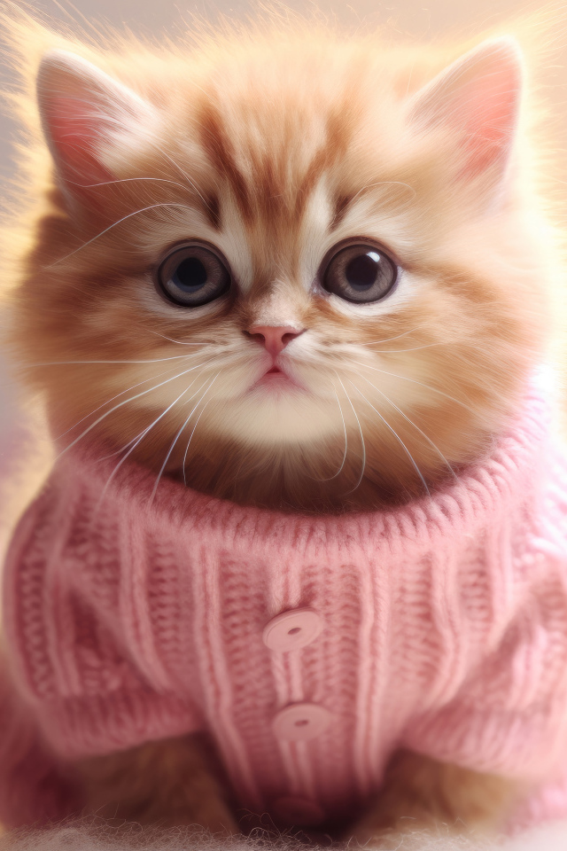Рыжий котенок в розовом свитере