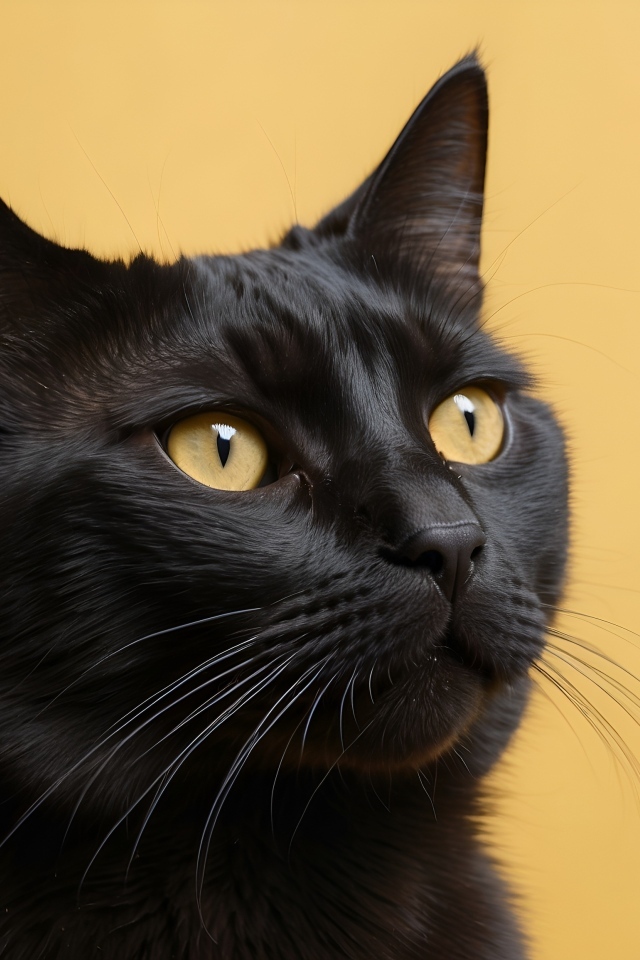 Голова черного кота на коричневом фоне