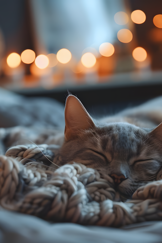 Довольный кот спит на кровати в квартире