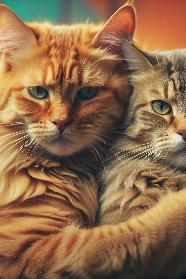 Два кота обнимаются для фото 