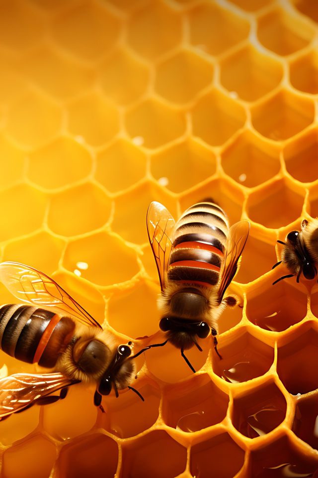 Пчелы сидят на сладких медовых сотах 