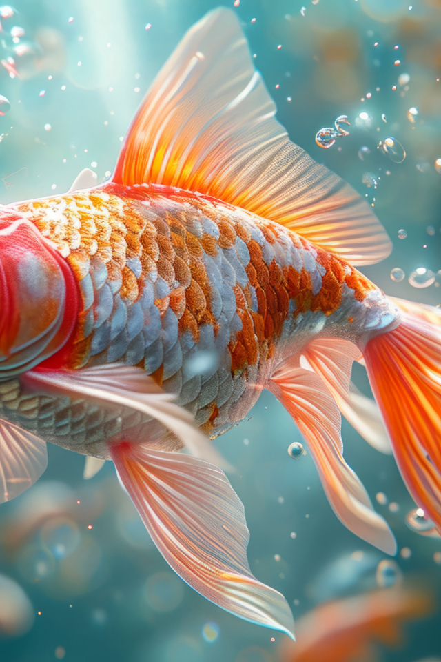 Большая золотая рыбка в воде 