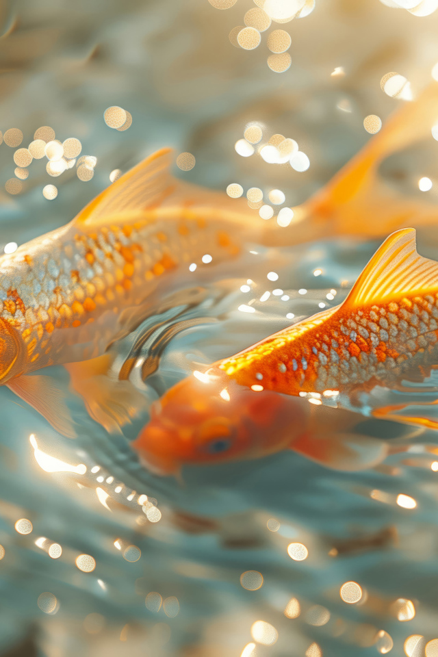 Две золотые рыбки плавают в воде