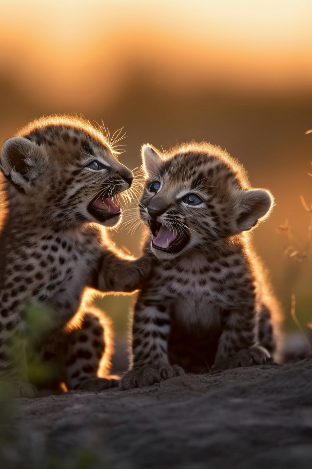 Два маленьких милых детеныша леопарда