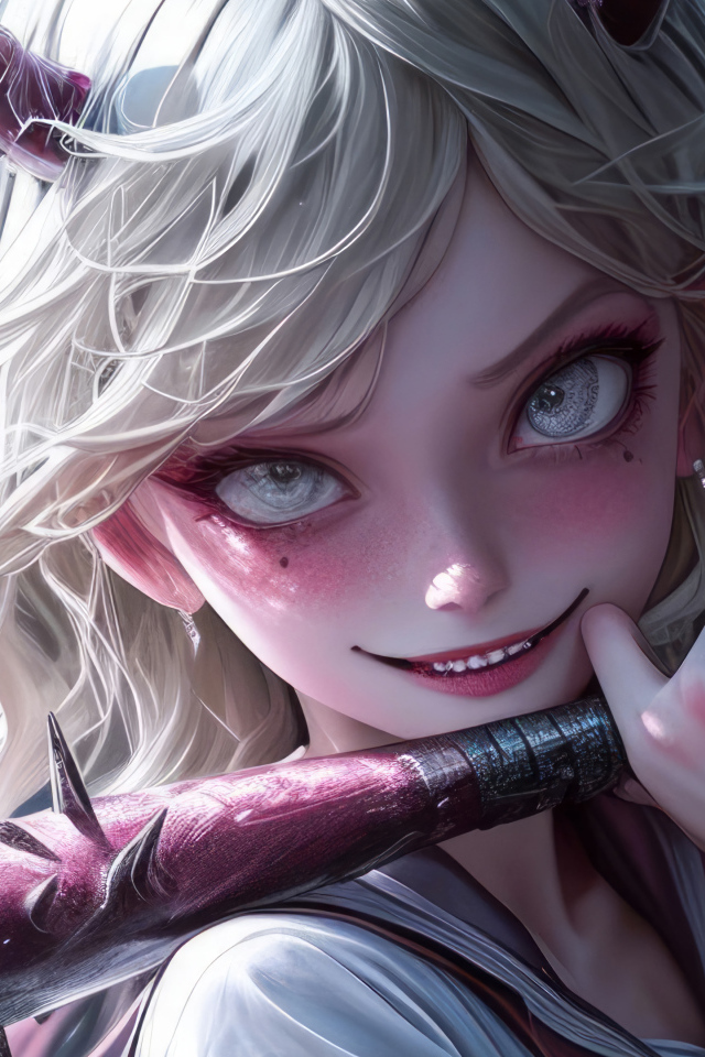 Девушка аниме демон с битой в руках