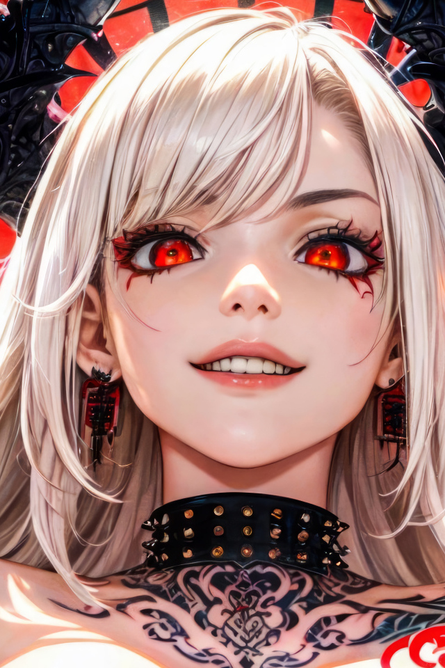 Девушка аниме демон с красными глазами