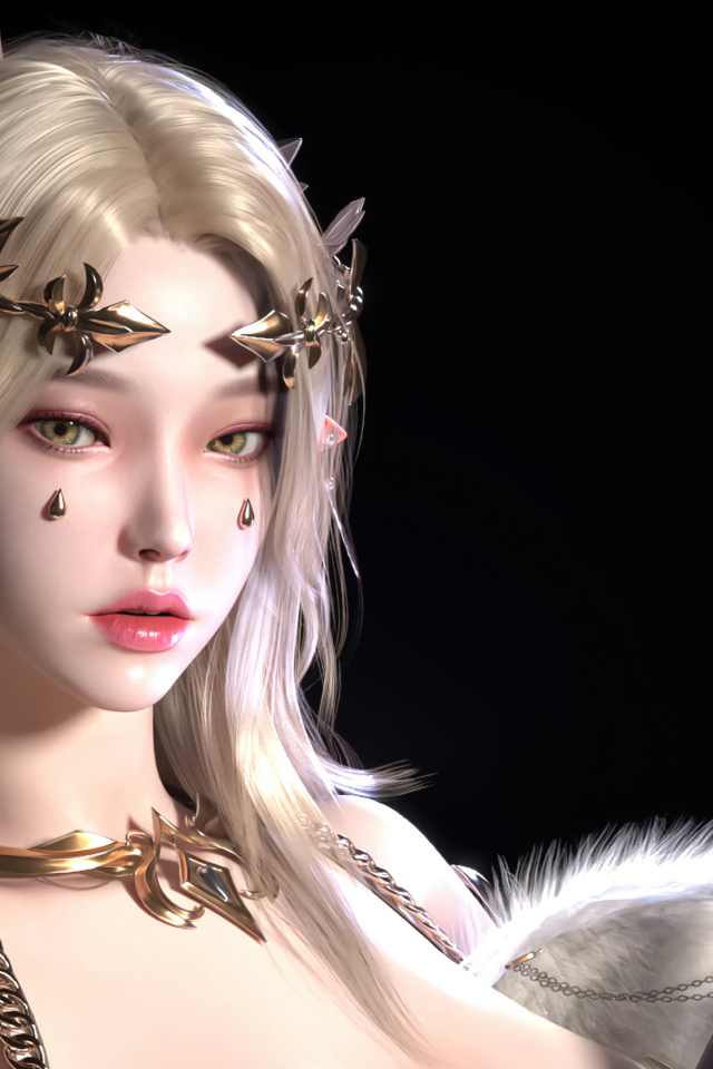 Девушка аниме эльф с украшениями на теле