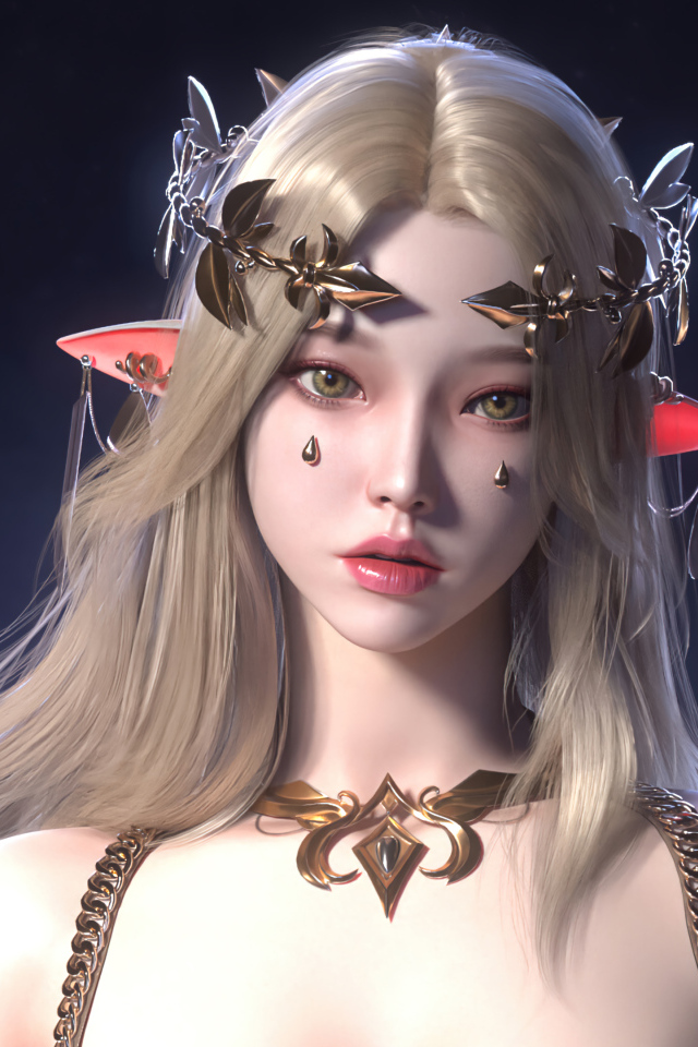 Девушка аниме эльф с украшениями на голове