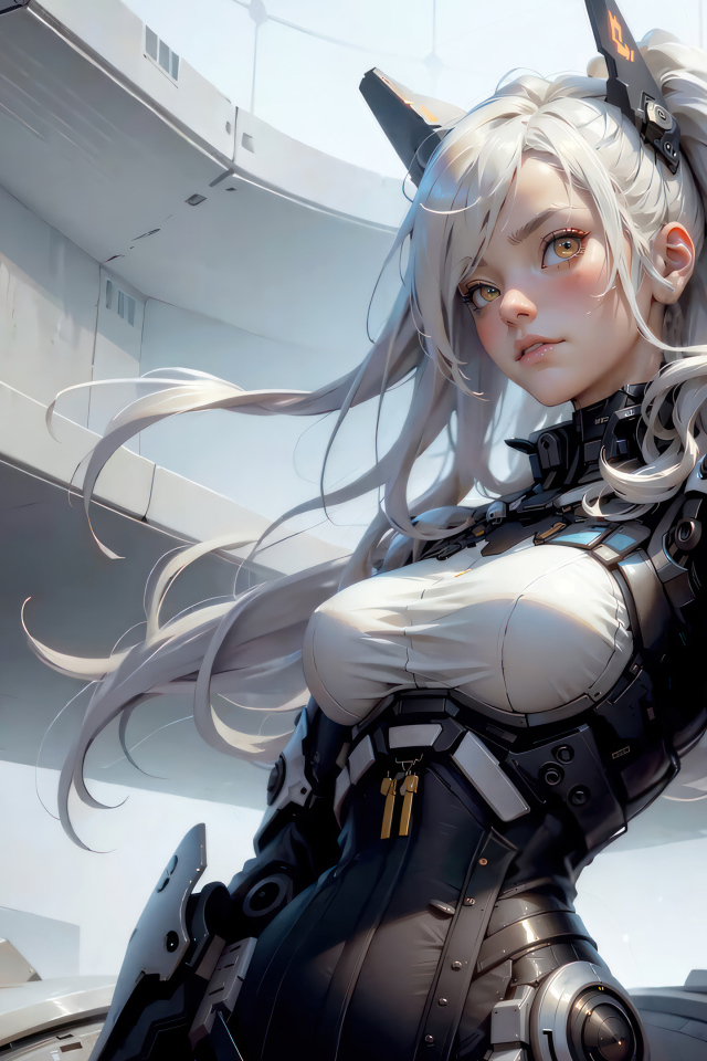 Девушка аниме в костюме на космическом корабле