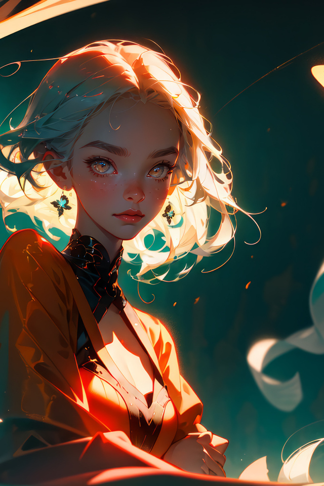 Девушка аниме в лучах света с бабочками