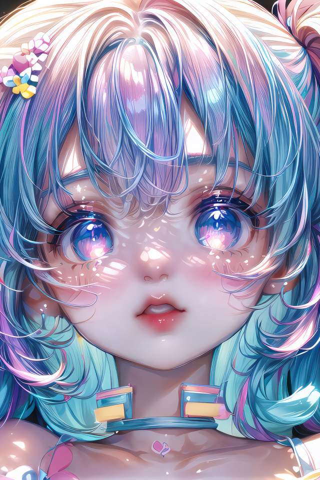 Девушка аниме с большими глазами и голубыми волосами