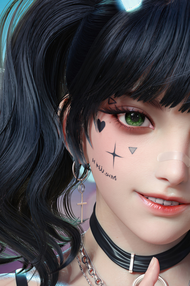 Девушка аниме с татуировками на лице 