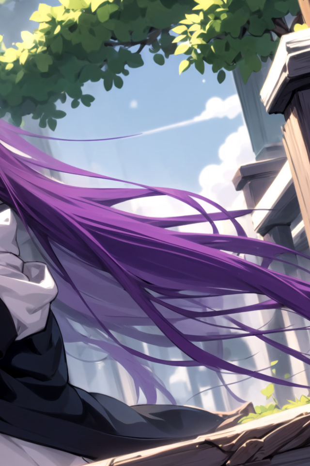 Девушка аниме с длинными фиолетовыми волосами