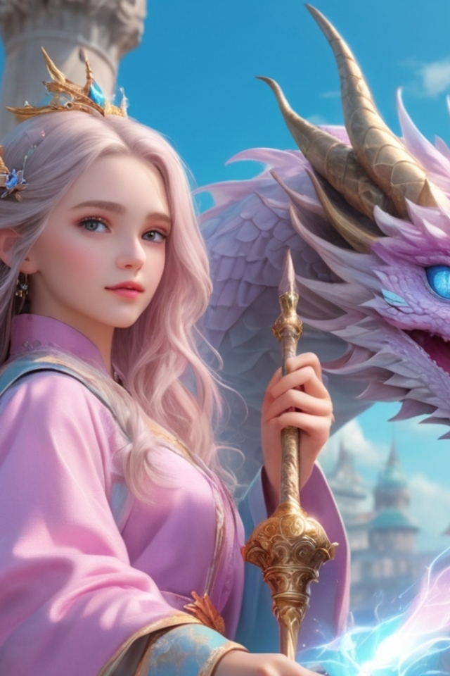 Девушка аниме с розовым драконом