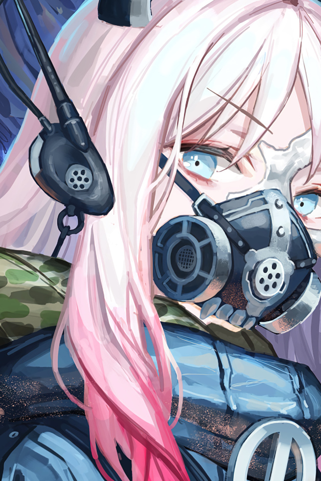 Девушка аниме с розовыми волосами с маской на лице