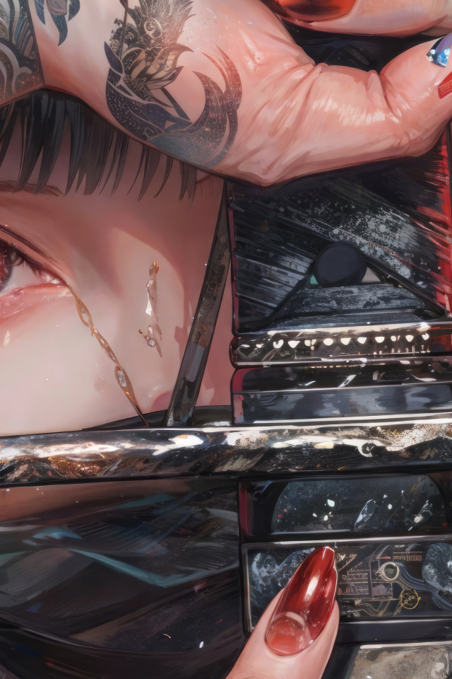 Аниме девушка с красными глазами держит меч