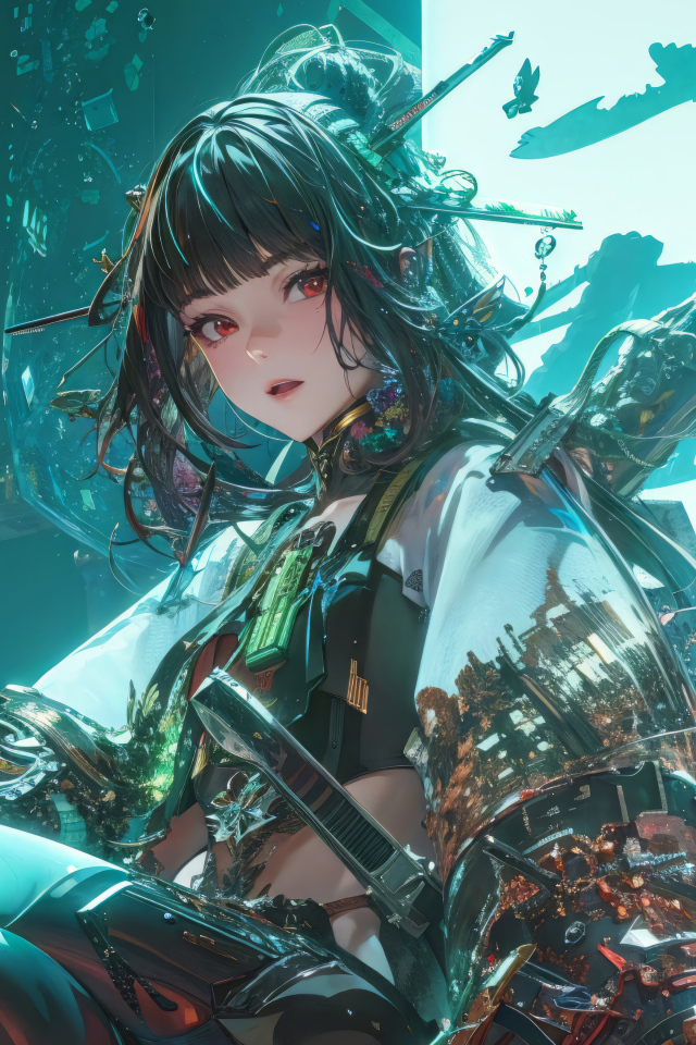 Девушка аниме самурай в городе