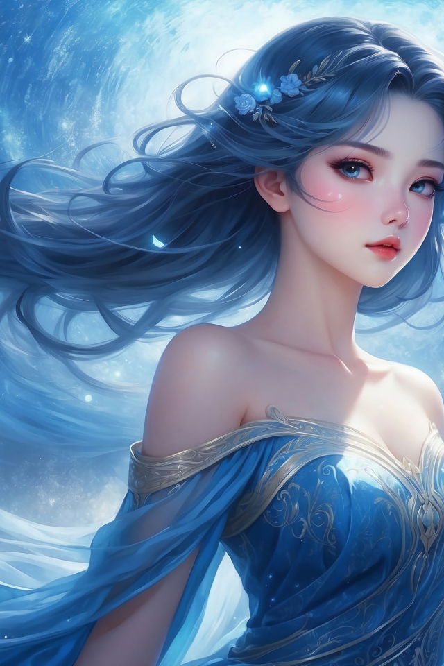 Красивая девушка аниме на фоне лунного сияния