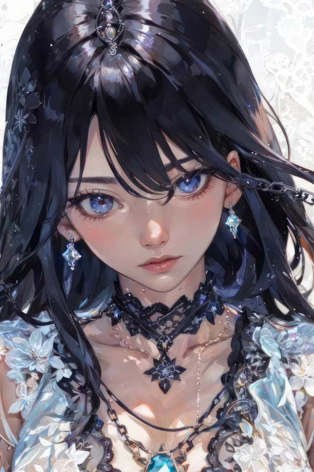 Красивая голубоглазая девушка аниме с черными волосами