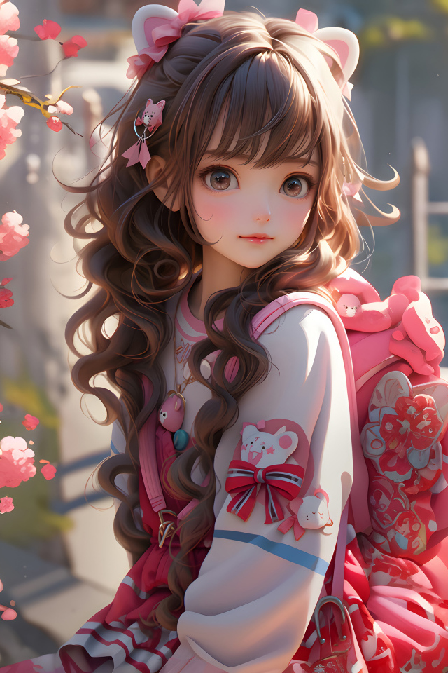 Милая девочка аниме с рюкзаком