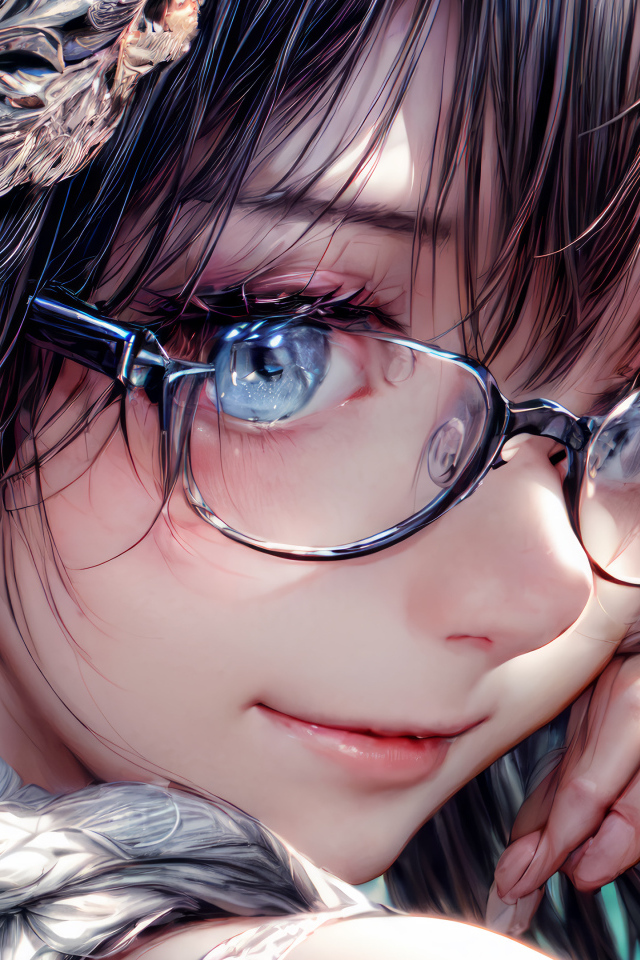 Милая голубоглазая аниме девушка в очках