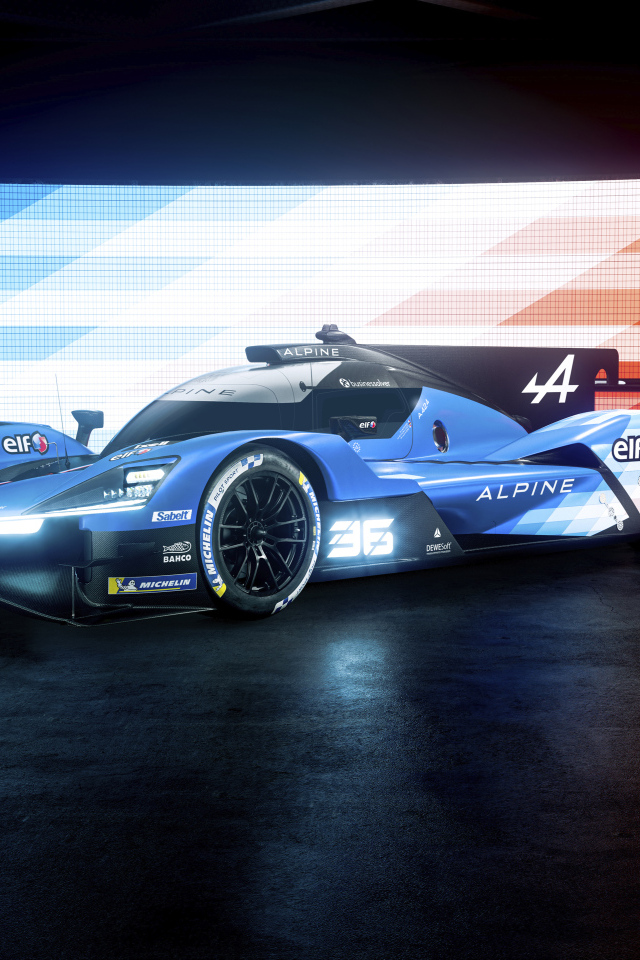Синий гоночный автомобиль Alpine A424 2024 года
