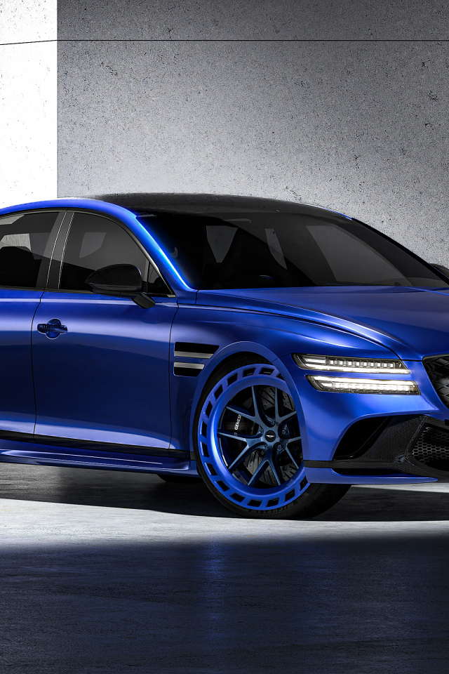 Синий автомобиль Genesis G80 EV Magma Concept 2024 года