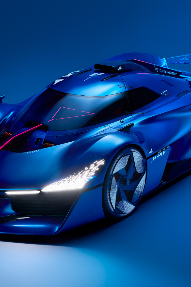Синий автомобиль Alpine Alpenglow Hy4 2024 года вид спереди