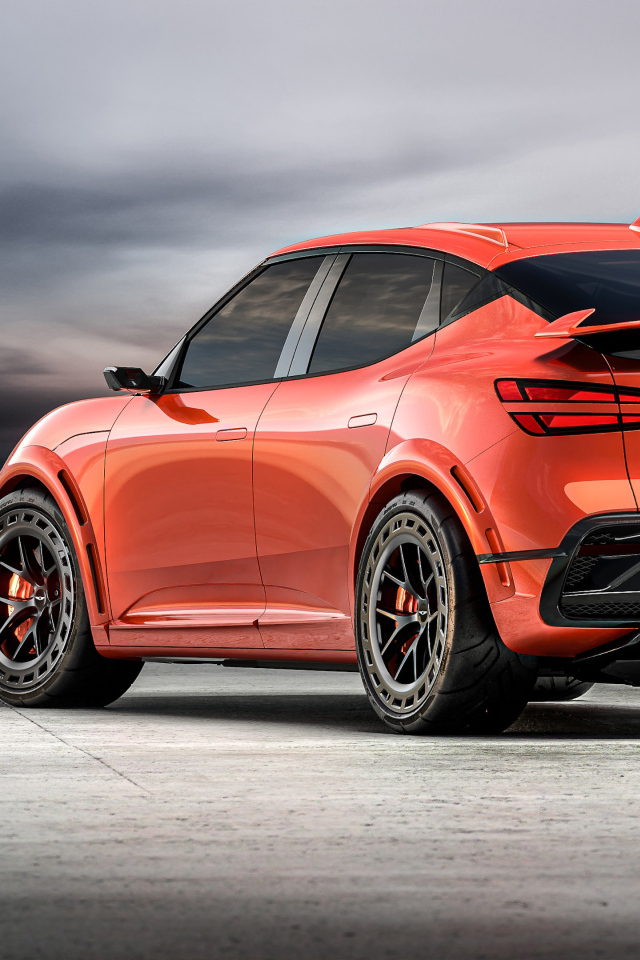 Вид сзади на автомобиль Genesis GV60 Magma Concept 2024 года