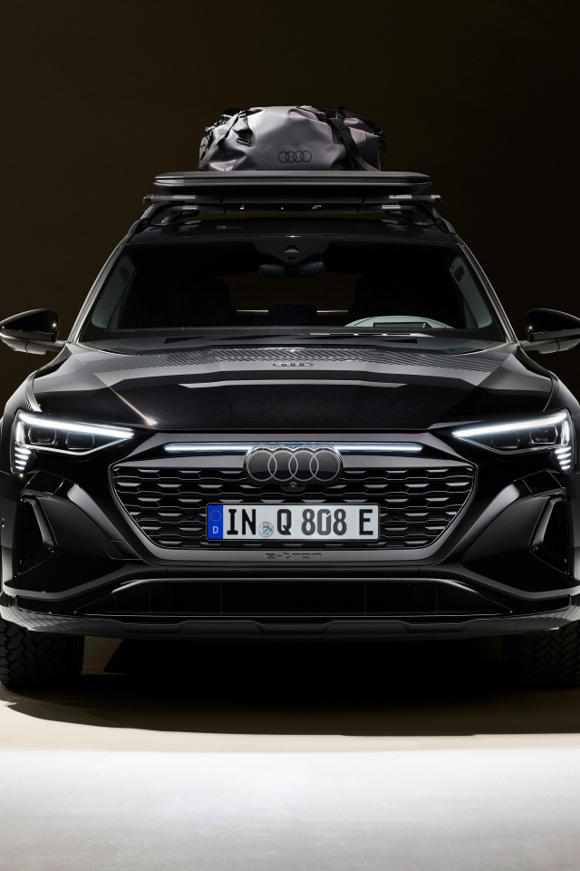 Вид спереди на автомобиль Audi Q8 E-Tron Edition Dakar 2024 года