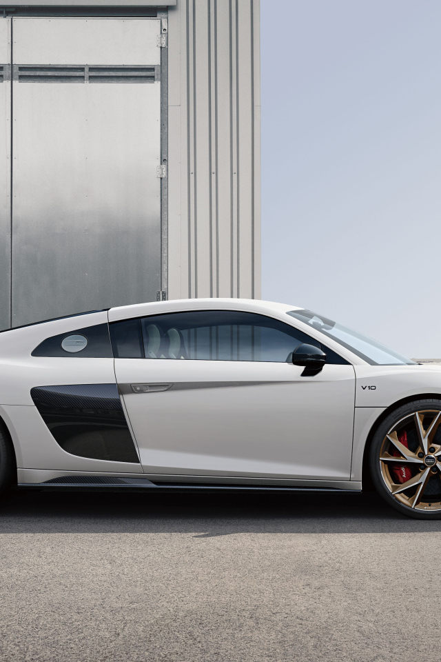 Вид сбоку на автомобиль Audi R8 V10