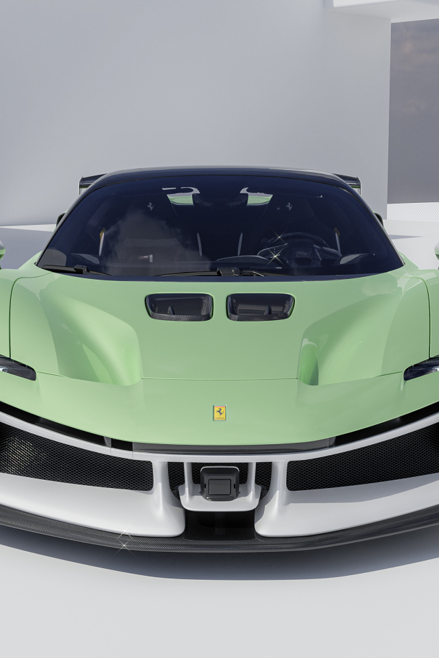 Вид спереди на автомобиль Ferrari SF90 XX Spider