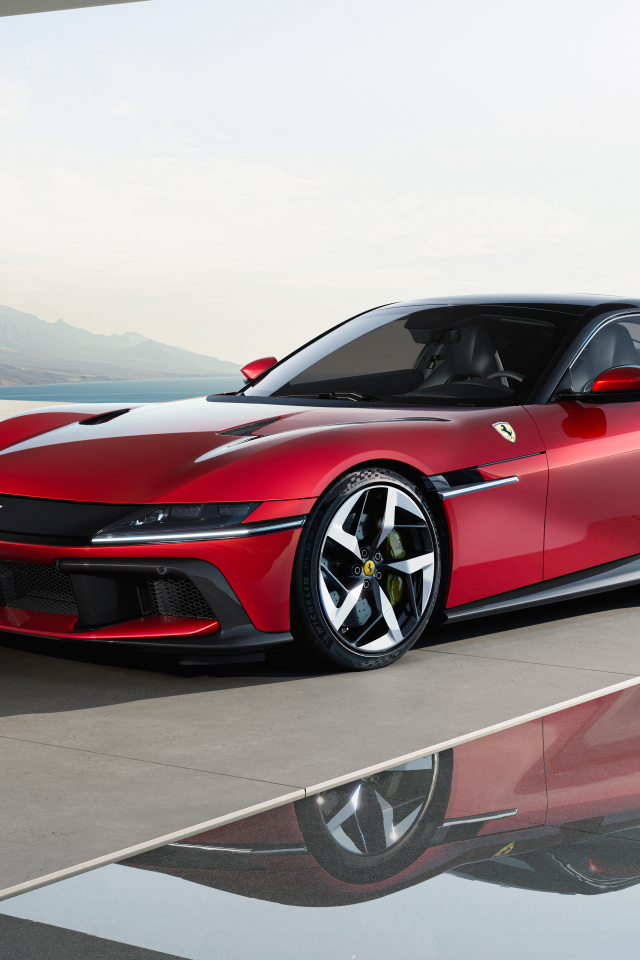 Красный автомобиль Ferrari 12Cilindri 2024 года