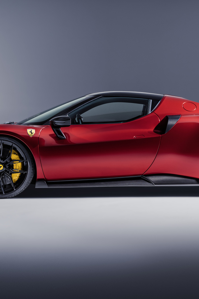 Красный автомобиль Novitec Ferrari 296 GTB Aero 2024 года на сером фоне