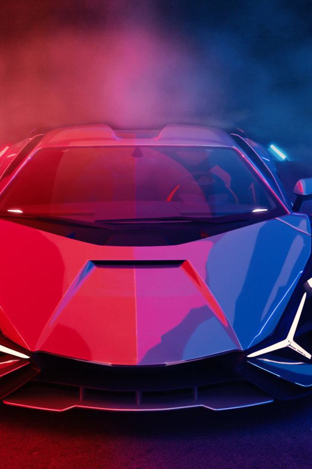 Автомобиль Lamborghini Sián FKP 37 Neon в дыму