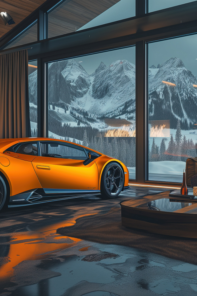 Оранжевый автомобиль Lamborghini Huracan Cozy в доме