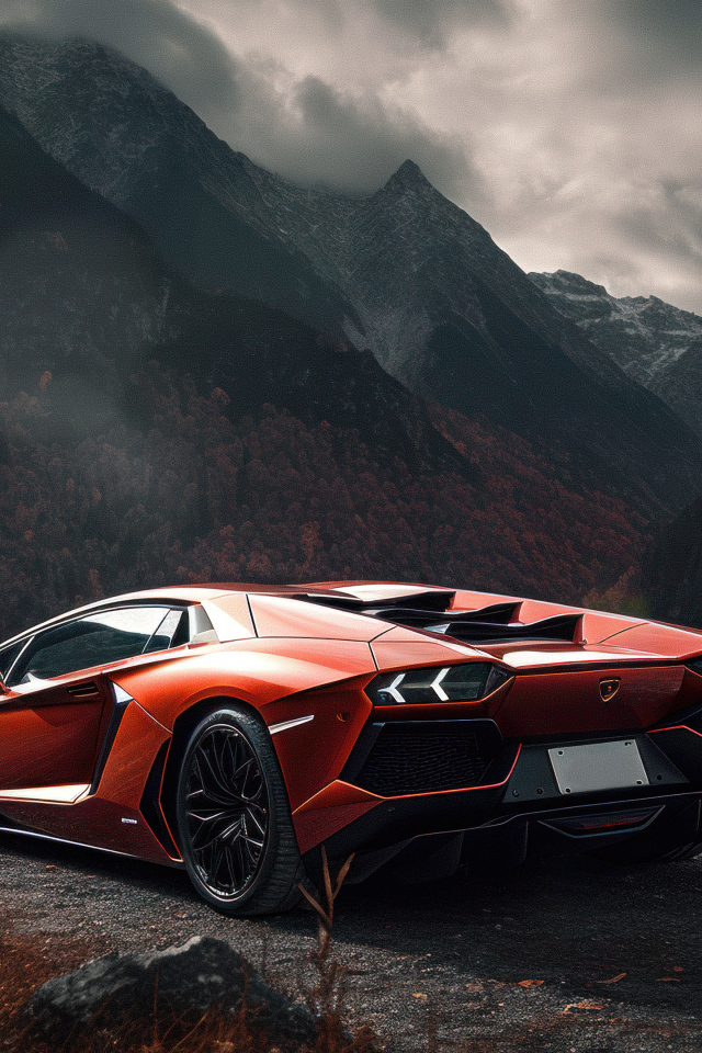 Вид сзади на автомобиль Lamborghini Aventador