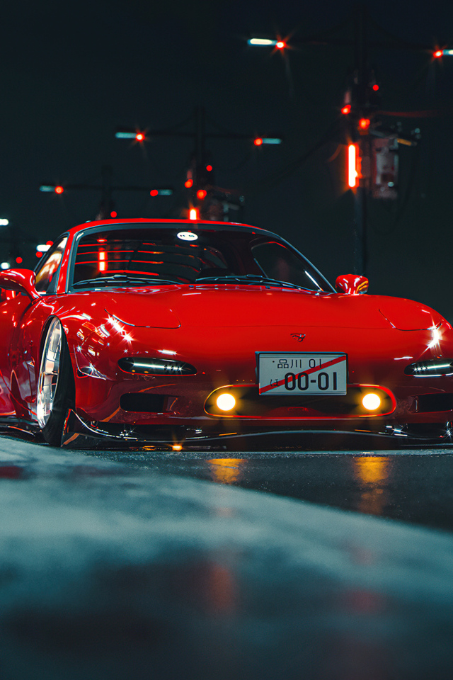 Красный автомобиль Mazda RX-7 Retro