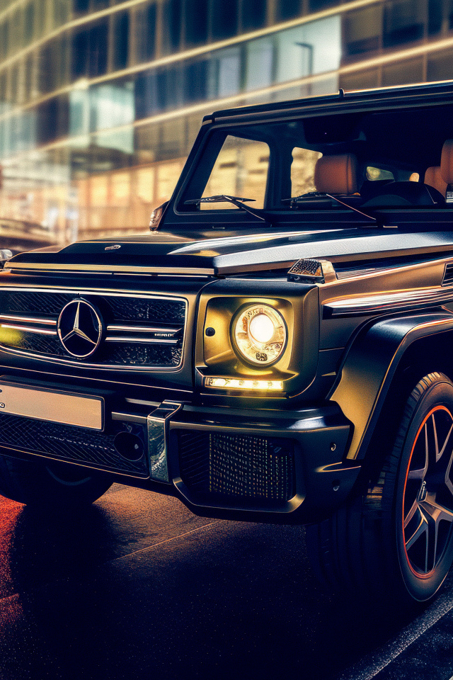 Черный внедорожник Mercedes-Benz G63 AMG в городе