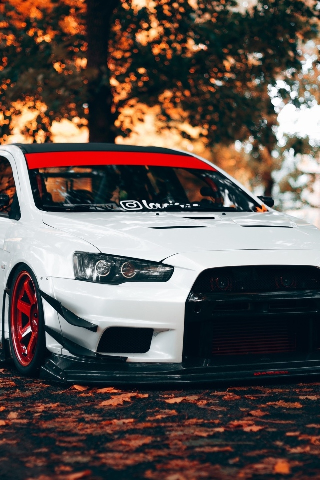 Белый автомобиль Mitsubishi Lancer Evolution X