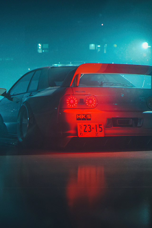 Вид сзади на автомобиль Nissan Skyline GTR R32
