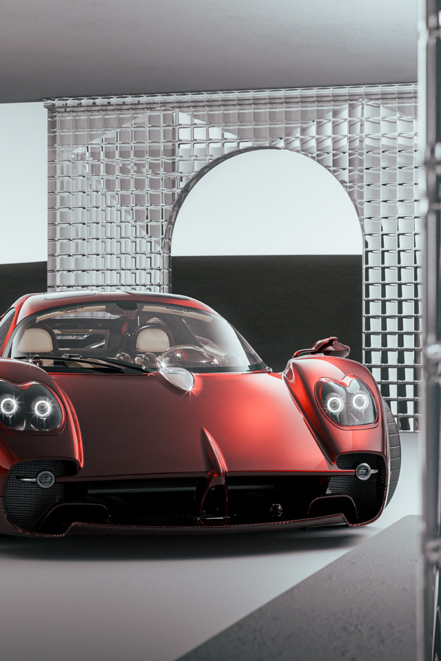Красный автомобиль Pagani Utopia в здании